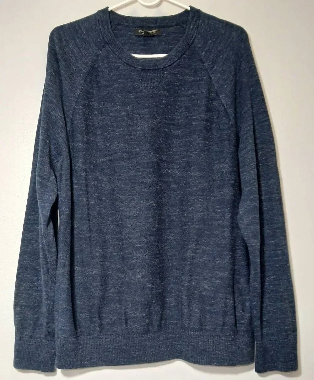 Banana republic mens large 100% organic cotton sweater blue crewneck classic